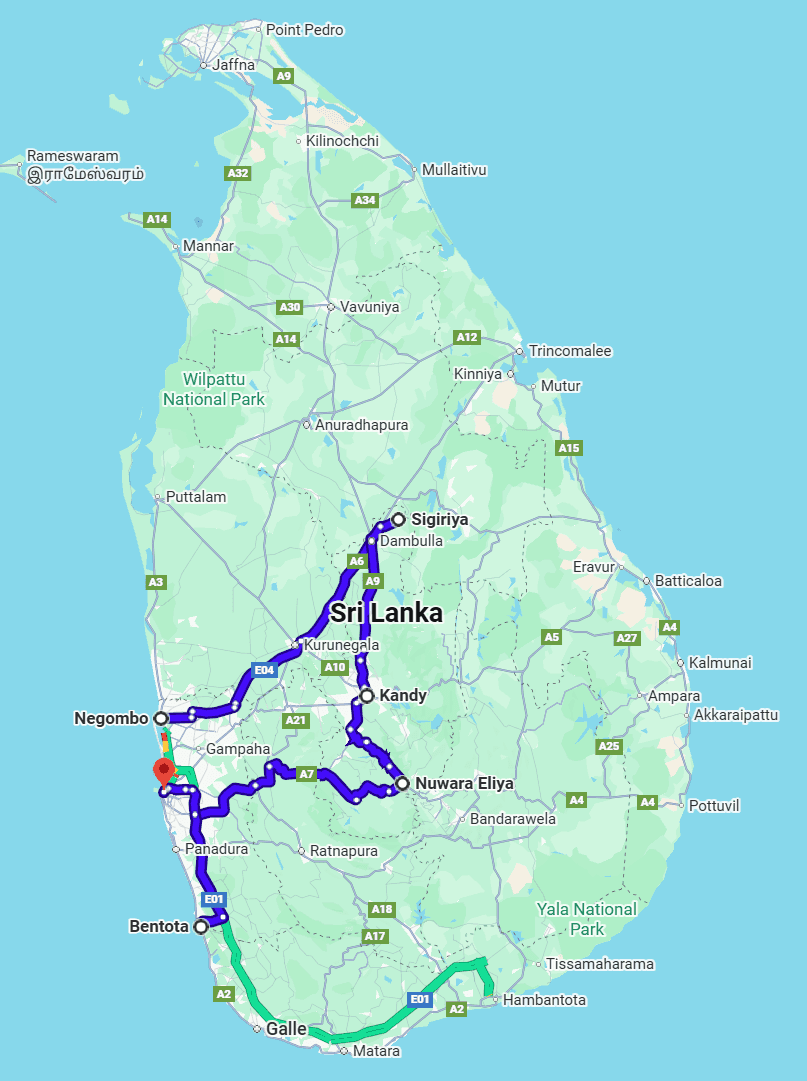 Whispers of Lanka (7 days) Map